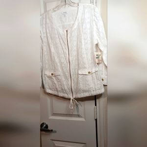 💕 3/15  Bundle & Save Coral Bay White Zipper Jacket  S  3/4 Sleeves 2 Pockets